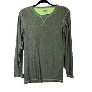 Olive & Slime Green Long Sleeve Tshirt Micro Rib Carbon Sm Y2K Contrast Stitch